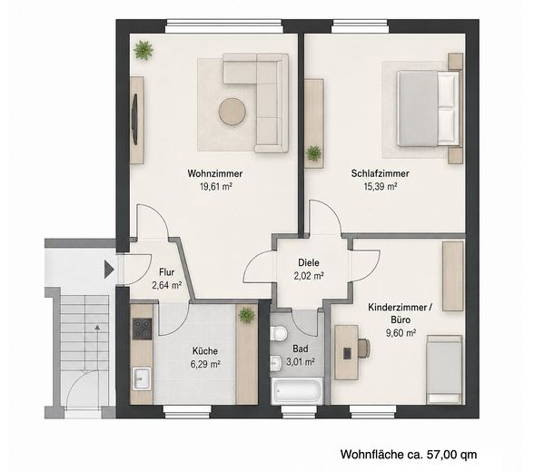 Renovated 3-room apartment with new fitted kitchen, privately offered and ready for occupancy – Grundriss aktuell