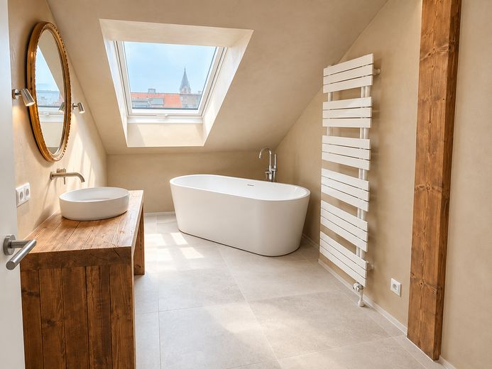 Penthouse avec sauna et toit-terrasse dans le Bergmannkiez – Bad mit Badewanne