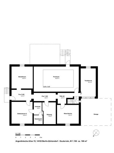Ampia casa unifamiliare a Berlino Zehlendorf – Grundriss KG:  166 m²