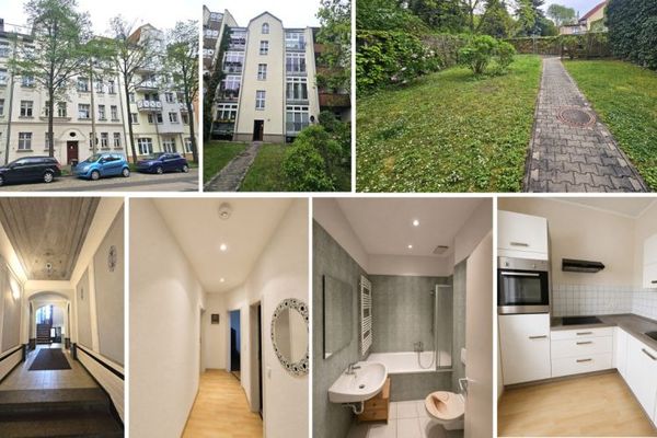 Bright condominium in a renovated apartment building with a green courtyard, fitted kitchen with floor-to-ceiling windows, cellar and much more.