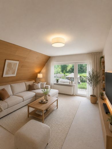 Charmantes Einfamilienhaus mit traumhaftem Südgarten, Wintergarten und Doppelgarage – Wohnzimmer DG KI