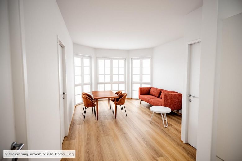 व्यापक आधुनिकीकरण के बाद पहली बार रहने के लिए | छत वाली 2 कमरों की, 54 m² – Wohnzimmer mit Erker