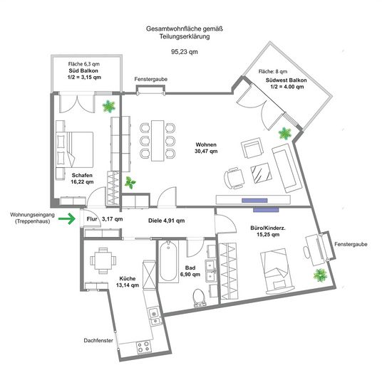 Helle 3-Zi.-DG-Wohnung + XXL-TG-Eckplatz, 2 Balkone, EBK, 95m² in Karlsfeld PROVISIONSFREI – फोटो 11