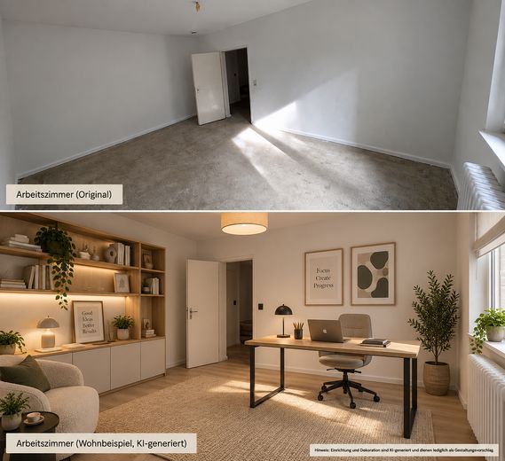 Sofort frei in Berlin-Steglitz: Helle 3-Zimmer-Wohnung mit Südbalkon + Stellplatz + provisionsfrei – Wohnbeispiel Arbeitszimmer