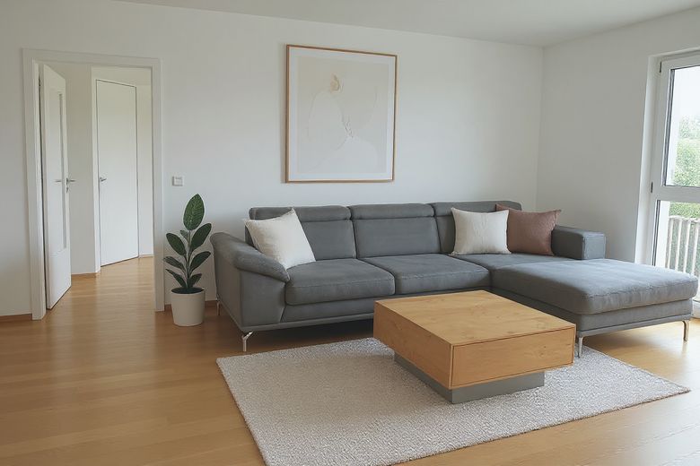 4-Zimmer-Wohnung mit Balkon und Fußbodenheizung in Augsburg – Wohnbereich mit Sofa