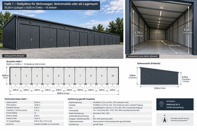 Garaż Miejsce postojowe Kamper Przyczepa kempingowa Łódź Samochód Klasyk Magazyn – Garage 10 x 35 m