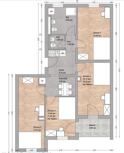Modernes WG-Zimmer mit viel Licht/ Jaspersallee 27, München / 3.OG / WE47 / Zi.1 – Grundriss
