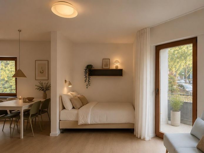 Helles, frisch saniertes 1-Zimmer-Apartment mit Balkon in Bessungen – Schlafbereich