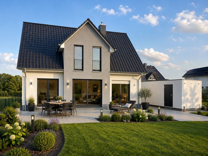 Now at an advantageous price: Modern country house incl. plot & fitted kitchen – KI-Visualisierung – beispielha