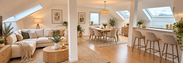 Bright 2-room attic apartment with fitted kitchen in a central location – Beispiel Möblierung mit KI