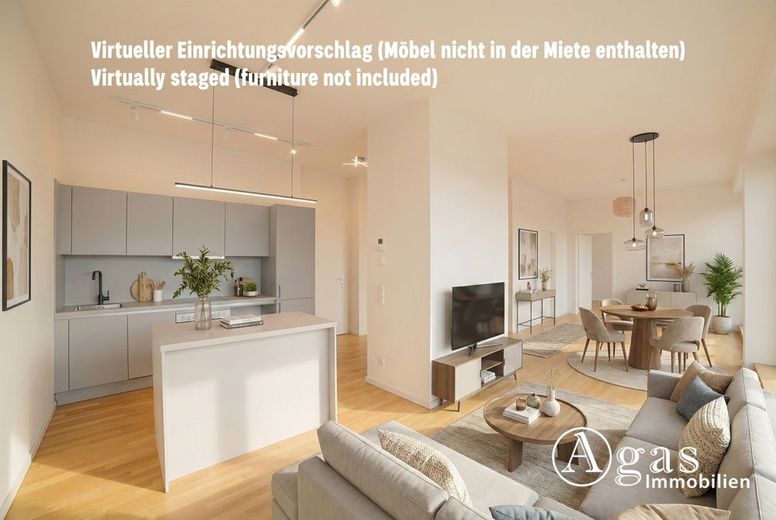 Wunderschöne 2 Zimmer Dachgeschosswohnung mit ca. 77m², EBK und Riesen-Balkon in Berlin-Mitte – Virtueller Einrichtungsvorschlag (Möbel nicht in der Miete enthalten)