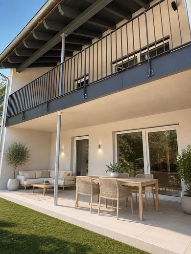 Nowoczesne mieszkanie z tarasem i ogrodem w centrum Hauzenbergu – Terrasse - Wohnbeispiel KI