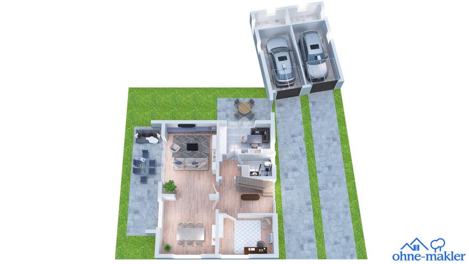 Well-maintained detached house | Secluded location | 3,250 sq m | Living close to nature – 3D-Grundriss EG