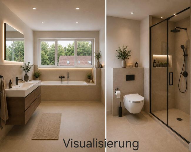 Prima occupazione dopo ristrutturazione di alta qualità – Splendido appartamento di 3 locali con 127 m² e ampio balcone soleggiato – Visualisierung Badezimmer