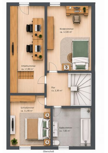Gepflegtes Reihenmittelhaus in München-Bogenhausen – ruhig, sonnig und S-Bahn-nah – Grundriss Obergeschoss