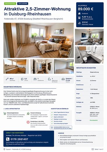 Provisionsfrei Attraktive Wohnung in Du-Bergheim – Expose