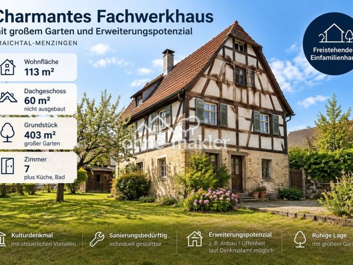 Casa a graticcio con potenziale di ampliamento a Kraichtal-Menzingen su un terreno di 400 m² – Foto 1