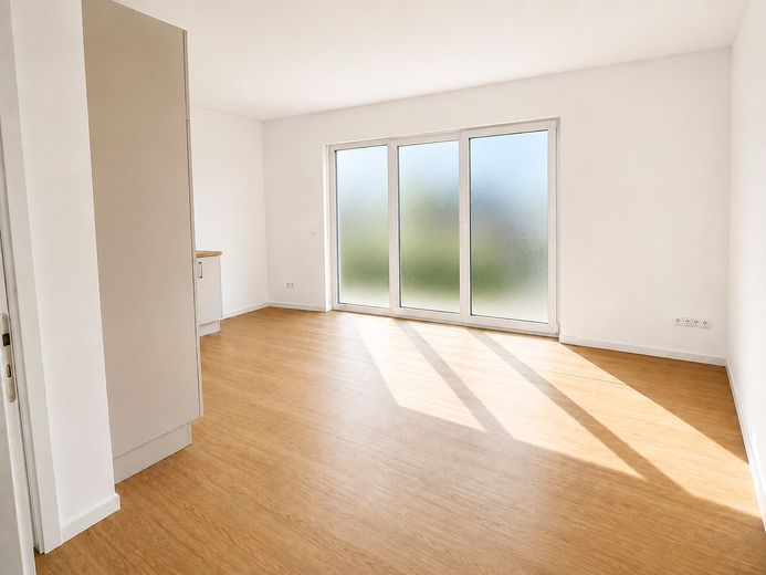 Erstbezug im Neubau! Moderne 2-Zimmer Wohnung mit QNG-Plus Siegel und Einbauküche! – Wohnzimmer