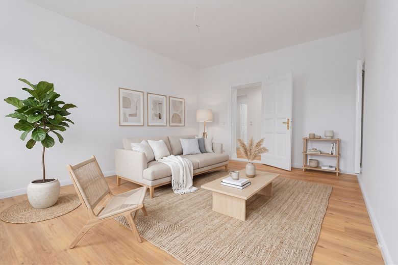 Kernsanierter 3-Zimmer-Altbau in Berlin-Köpenick: Erstbezug mit Wohnküche, Tageslichtbad und Balkon – Zimmer 1 - KI Visualisierung