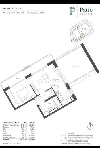 Prima occupazione | Appartamento di nuova costruzione con 2 locali, terrazza sul tetto e vista sulle Alpi – Grundriss