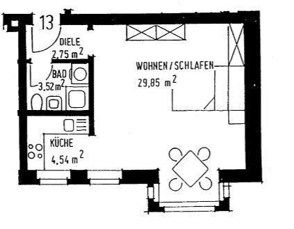 Großzügige und vermietete 1-Zimmer mit EBK, Dusche und Laminat in zentraler Lage! – Philipp23_Grundriss_WE13