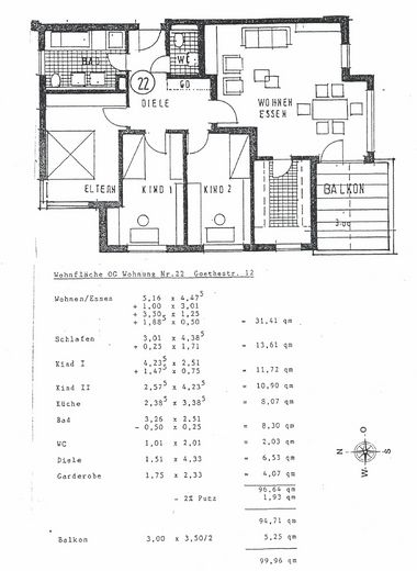 Céntrico y tranquilo: piso de 4 habitaciones con balcón en el corazón de Maichingen – Grundriss