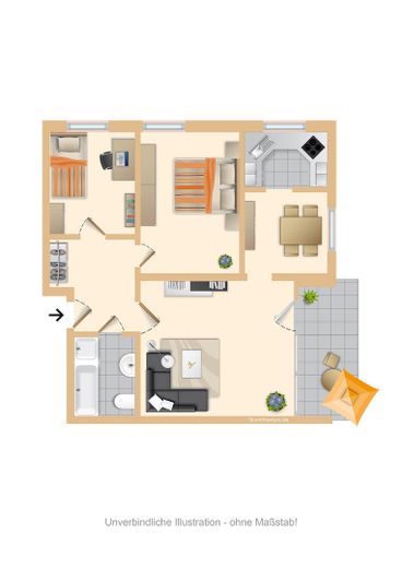 3 Zimmer-ETW, Loggia, Garage, mit Schwimmbad- und Saunaanteil – Grundriss 