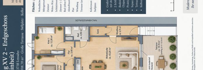 Appartamento di 3 locali con ampia terrazza | completamente ristrutturato | a soli 13 km da Grömitz – Grundriss mit Möbel