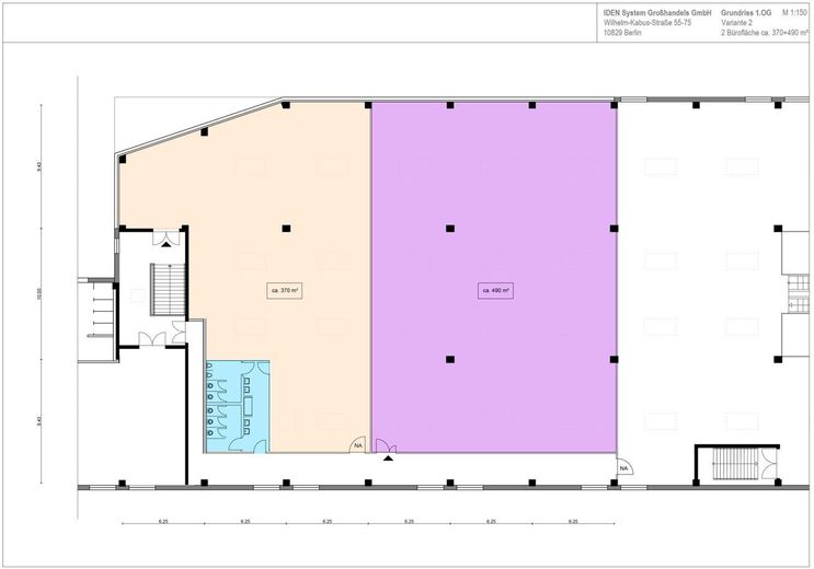 Moderne Gewerbefläche für Büro o. Showroom in zentraler Lage am Bhf. Südkreuz – 370 m² bis 1.000 m² – Grundriss Variante 2