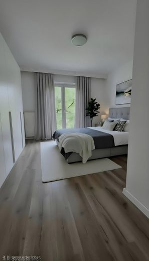 Appartamento ristrutturato di 3 locali con loggia in una tranquilla strada senza uscita di Amburgo-Schnelsen – Schlafzimmer KI generiert