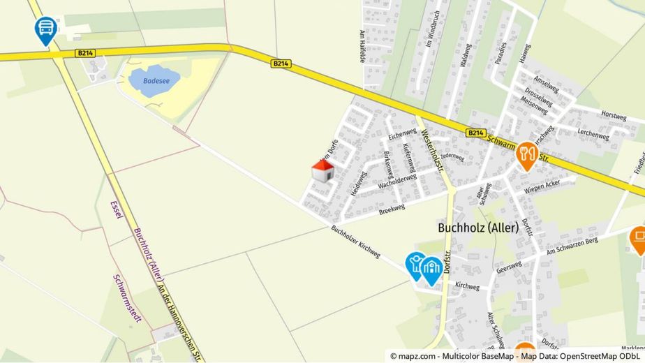 Warum noch Miete zahlen? Massiver Bungalow im Landhausstil in ruhiger Umgebung von Buchholz (Aller) – Geolyzer Kartenausschnitt