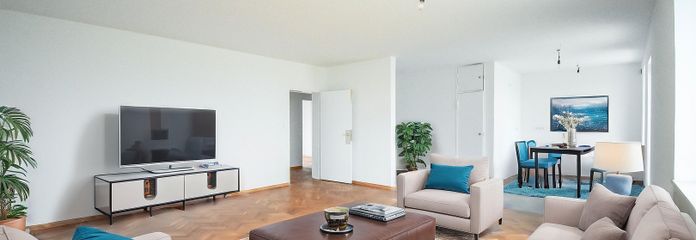 Spacieux appartement rénové de 3 pièces avec balcon et installation solaire sur le balcon à Kitzingen – Wohnzimmer_KI