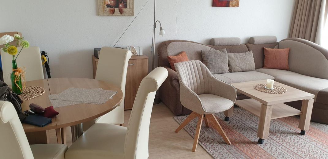 Möbliert und bezugsfertig: 2-Zimmer-Wohnung nahe Büsum – Wohnzimmer
