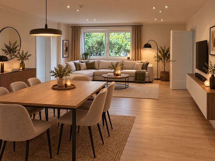 Renovierte und attraktive 4-Zimmerwohnung in top Lage! U.S. Army personnel are welcome! – Wohn-/Esszimmer KI-generiert