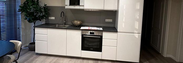 Fully furnished 3-room KfW apartment with kitchen & balcony in a prime location in Wiesbaden Mitte – Küche