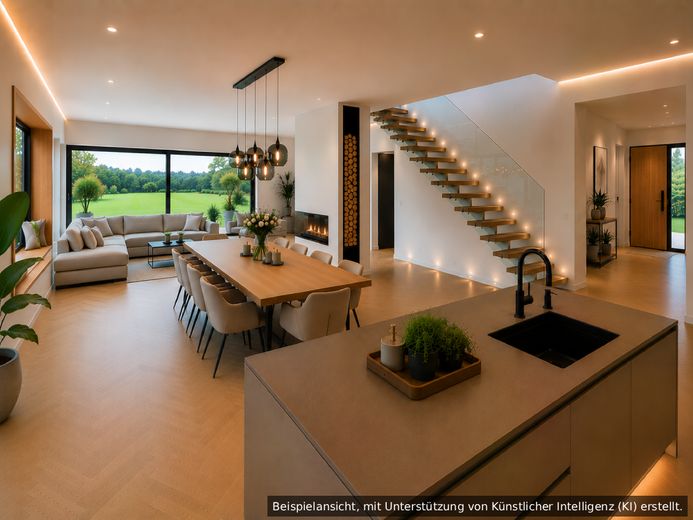 Provisionsfreies KFW55 Ausbauhaus: Architekten 2FH trifft auf 750m² Natur mit Gestaltungsmöglichkeit – EG - Küche/Essen/Wohnen - 02