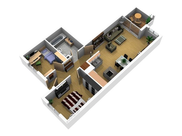 3 Zimmer Wohnung mit Balkon in Köln-Nippes zu kaufen – 3D-Grundriss