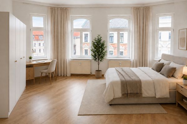 Bezugsfreier Gründerzeit-Altbau · Eckwohnung 3. OG · neue Holzfenster und Treppenhaus 2025
