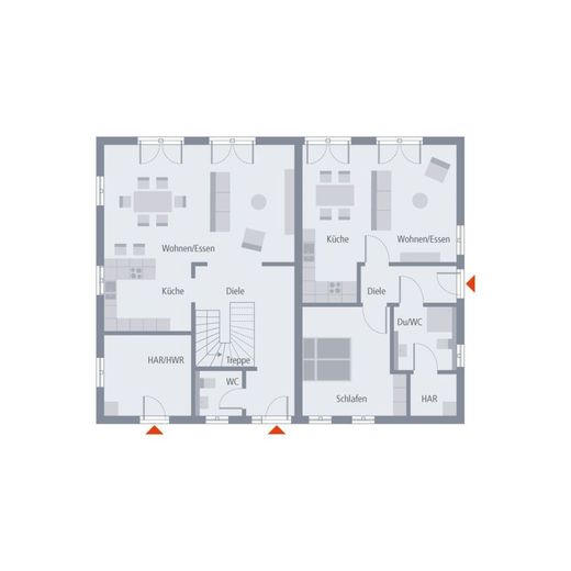 ZWEIFAMILIENHAUS IM GROSSEN STIL – Grundriss Erdgeschoss