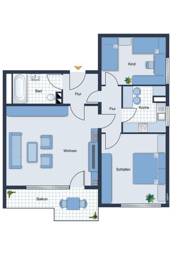 MZ-Oberstadt: Ruhige, sanierte, gut geschnittene 3 Zimmerwohnung, 1. OG, gepflegte Wohneinheit. – Grundriss
