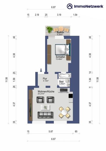 Zentral gelegene 2-Zimmerwohnung in SB Am Ludwigsberg – Grundriss