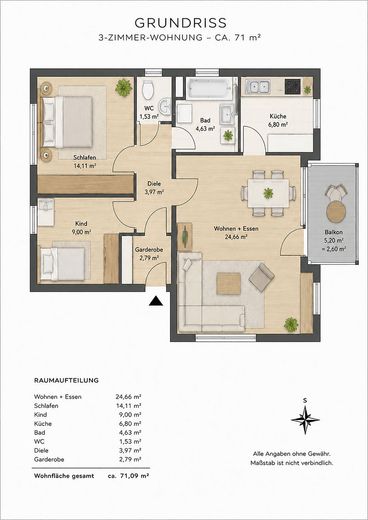 Abitare in stile moderno a Pfullingen – appartamento ristrutturato di 3 locali con balcone e garage – Grundriss