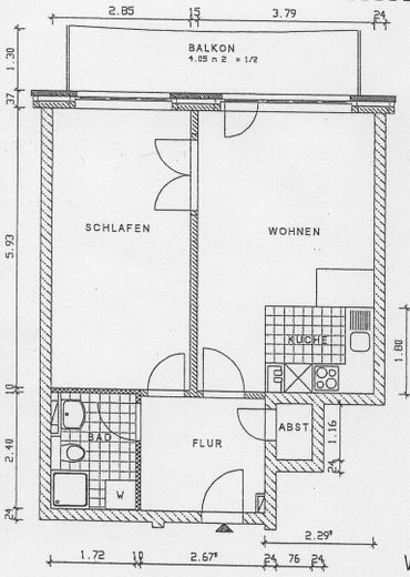 Vermietete 2-Zimmer-Wohnung mit Südbalkon & TG-Stellplatz in Top-Lage (Bj. 2001) – Grundriss