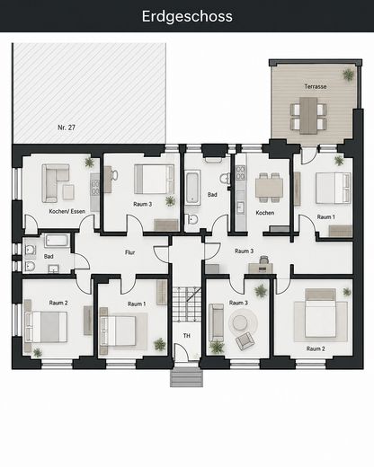 Familien 3-Zi.-Terrasse + Provisionsfrei + große Wohnküche im EG, Bochum-Altenbochum – Grundriss Variante 2