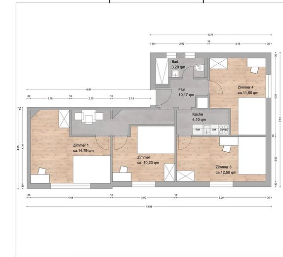 Pokój w mieszkaniu współdzielonym z dobrą infrastrukturą / Emserstraße 40, Frankfurt / WE6 / 2.OG po lewej / pok.1 – Grundriss
