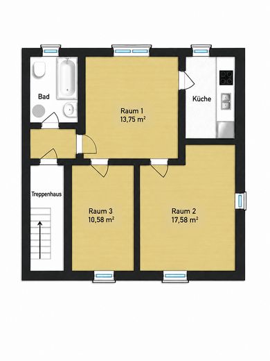3 Zimmer Wohnung, ab sofort frei – Grundriss