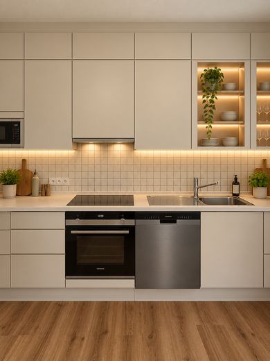 Spacious garden apartment with an exceptional living area, terrace, and direct views of greenery – Küche