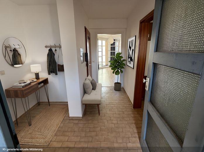 Provisionsfrei: Helle 2-Zi.-Wohnung mit Balkon in der Reutlinger Altstadt – neues Bad, Fernwärme – Einrichtungsbsp. KI-generiert