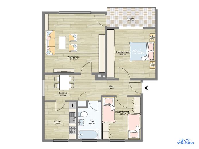 No commission: Newly renovated 3-room apartment with south-facing balcony & parking space – available for immediate occupancy! – Grundriss