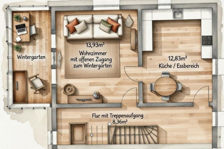 Ihr Büro im historischen Fachwerkhaus - Wintergarten & Sonnenhaus-Energie – Grundriss 1 OG